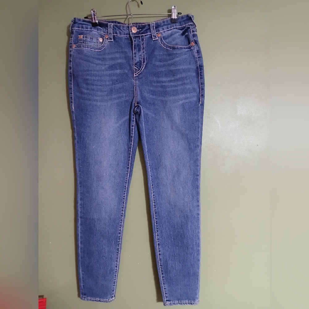 True Religion Halle Mid Rise Super Skinny Size 32 Blue Denim Y2k 28" Inseam Nwt